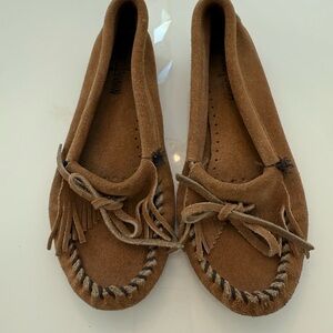 Minnetonka Tan Moccasins with Fringe